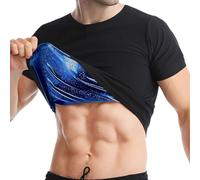 DiULi Camiseta Sauna, Trajes Adelgazantes Compresion con Forro Azul, Camiseta Tirantes de Sauna para Hombres, Adelgazante Traje Sauna para Deporte, Sudoración Camisetas de sauna para Running Fitness