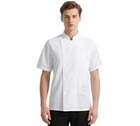 DiULi Chaquetas Cocinero Hombre, Chaquetilla de Chef Mujer, Camisa de Cocinero Manga Corta, Uniforme de Camisa con Botónes,Abrigo de Trabajo Camarero Unisex para Hosteleria,Cocina,Restaurante (Blanco)