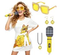 DiULi Disfraz ABBA Mujer,Disfraz Disco Años 70 y 80 Mujer,Amarillo,7 pcs-XL