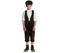 DiULi Disfraz de Niño Victoriano Pobre, Conjunto de 2 Piezas de Disfraces Castañero Niños, Chaleco Victoriana y Gorro, Traje de Época Pobre para Carnaval, Halloween, Mascarada (Marrón Oscuro-Talla M)