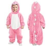 DiULi Disfraz Dinosaurio Niños y Niñas, Dinosaur Costume con Capucha y Cola, Franela Suave, Mono de Disfraz de Animales Infantil con Cremallera, Pijama de Una Pieza para Carnaval Halloween (Rosa-1pc)