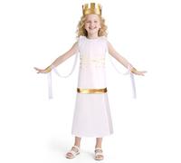 DiULi Disfraz Griega Niña, 4 piezas Disfraz de Diosa Griega, Ropa para Niñas Griegas con Corona y Pulsera, Vestidos de Niñas Romana y Egipcia, Tunica Romano Blanca para Halloween, Carnaval, Cumpleaños