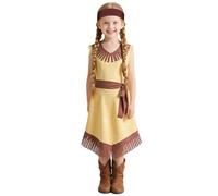 DiULi Disfraz Niña Indio, Disfraces Indigenas Americanos para Niños, Tipo Dividido, Salvaje Oeste, Con Correas para la Cabeza y la Cintura, Traje Conjunto Carnavales para Cosplay de Hija del Jefe