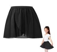DiULi Falda de Danza Ballet para Niña, Falda Corta Gasa de Baile, Faldas Cruzada de Ballet, Faldas de Bailarina Niñas con Cintura Elástica para Patinaje Artístico, Gimnasia y Latino (Negro - Talla M)