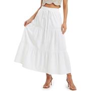 DiULi Falda Larga Mujer Elegante, Cintura Elástica Alta Faldas, Fluida Falda Ensayo Flamenco Largo Línea A con Forro, Acampanada Maxi Skirts para Verano Fiesta Vacaciones Playa Casual (Blanco - M)