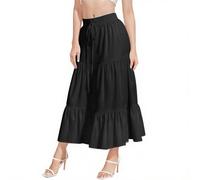 DiULi Faldas Largo para Mujer, Falda Bohemia Verano Mujer, Elástica Cintura Alta, Maxi Falda Verano de Corte A, Básica de Faldones para Vacaciones Playa Casual (Negro-1pc)