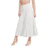 DiULi Faldas Largo para Mujer, Falda Bohemia Verano Mujer, Elástica Cintura Alta, Maxi Falda Verano de Corte A, Básica de Faldones para Vacaciones Playa Casual (Blanco-1pc)