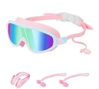 DiULi Gafas de Natación Unisex Niños, Gafas de Natación Polarizadas/No Polarizadas, Goggles Niño 100% Anti-UV, Vista de 180°, Silicona Suave, Antivaho, Tapones para Los Oídos y Pinza Nasal (Azul)
