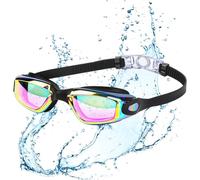DiULi Gafas de Natación, Unisexo Anteojos de Nadar Espejadas, Fácil Ajuste, Gafas de Piscina Polarizadas, Visión Clara, Protección UV, Sin Goteo, Puente Nasal Suave, Más comodidad (Negro)