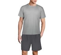 DiULi Pijama Hombre Verano, Conjunto de Pijama, Suave y Cómodo, Ropa de Dormir Set para Hombres, Kit de Ropa Verano para Dormir con Gris Medio Camiseta y Gris Negro Pantalones Cortos(Talla L)