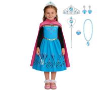 DiULi Princesa Aventura Disfraz, 5 Piezas Disfraz Azul Zafiro Niña, Vestido Noruego Princesa con Capa, Vestido de Coronación para Niñas, Faldas de Cosplay con Accesorios para Carnaval Halloween(120cm)