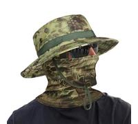 DiULi Sombrero Senderismo Hombre, 2 en 1 Gorro Pescador Plegable, Sombrero Pescador ala Ancha Kit con Mascarilla, Protección UV, Chambergo Militar y Cuello de Polaina para Montañismo(Amarillo+Marrón)