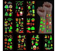 DiULi Tatuajes Temporales Niños, 10 Hojas Tatuajes Luminosos Infantiles, Tatoos Temporales Niños, Stickers Regalos Cumpleaños, Juguetes Pegatinas Piñata, Adecuado para Navidad (Estilo Navideño-A)