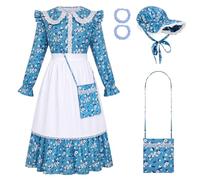 DiULi Vestido de Niñas Victoriana, Vestido Tirolés para Niña | Ropa de Niña de La Epoca Victoriana,con Vestido Floral,Delantal,Sombrero,Bolso Cruzado,Coletero,para Picnic,Reunión,Halloween