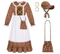 DiULi Vestido de Niñas Victoriana, Vestido Tirolés para Niña | Ropa de Niña de La Epoca Victoriana,con Vestido Floral,Delantal,Sombrero,Bolso Cruzado,Coletero,para Picnic,Reunión,Halloween