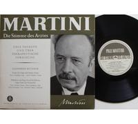 div. Künstler - PAUL MARTINI / Die Stimme des Arztes / ÜBER THERAPIE UND ÜBER THERAPEUTISCHE FORSCHUNG / LEONHARD METZNER / 1960 / Klapp-Bildhülle mit mit 4 seitiger original Text-Einheftung / WERK-VERLAG # ASWV 005 / Horst Gabloffsky / BAYER WERBEPLATTE