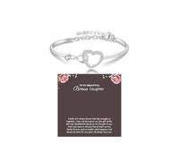 DivaGlamz Pulsera con texto en inglés «To My Bonus Daughter Forever Connected, Infinity Forever Love Heart Bracelet You Are Always In Mine From Mom» con circonita cúbica ajustable e inspiradora, L