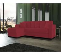Divano letto con penisola Fernando, Divano ad angolo reversibile, Sofà contenitore da soggiorno con Chaise Longue e 2 cuscini, 230x150h81 cm, Rosso