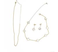 Diva's Onyx-White Mother Pearl Clover, forma de mosca de mantequilla ajustable para gargantillas o collares, pendientes, chapado en oro de 18 quilates, piedras naturales, Chapado en oro, perla madre