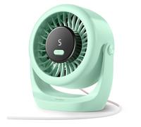 Diveblues Ventilador USB de mesa, potente hasta 6 m/s, pantalla LED, 5 velocidades, rotación de 360°, mini ventilador silencioso, portátil para casa, oficina, exteriores, cocina y camping-TurboBreeze