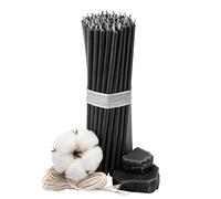 Diveevo velas de cera de abejas eclesiásticas №140 I velas rituales negras L-16 cm Ø-5,0 mm I 30 min de tiempo de combustión en negro I velas finas sin goteo ni humo (50 piezas)