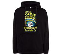 Diver Bebé Sudadera Frase con mi Cádiz y Cerveza Nunca Hay Tristeza para Aficionado al fútbol - Negro, XXL