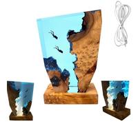 Diver Night Lamp,3D Handmade Ocean Resin Bedside Lamp with USB Power,Changing Mood Night Light with Wooden Base,Desktop Home Decor,Creative Gift for Scuba Diving Enthusiasts (M:22*17cm/8.66*6.69in)
