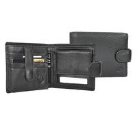 Divergent Retail Cartera plegable de cuero para hombre, piel granulada con cierre de botón a presión, múltiples ranuras para tarjetas, bolsillo con cremallera para monedas y ventana de identificación