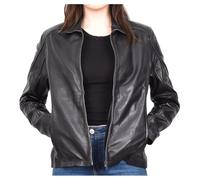 Divergent Retail Chaqueta de motociclista de piel de cordero prémium para mujer, cierre de cremallera, abrigo clásico, color negro Itziar, Negro, 40