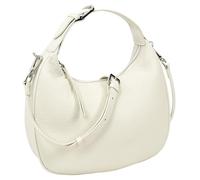 Divergent Retail DR247 Crescent Hobo - Bolso de hombro para mujer, piel granulada, media luna, herrajes plateados, cruzado con cremallera superior, detalle de borde ribeteado, marfil, chocolate oscuro