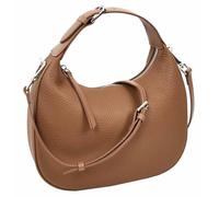 Divergent Retail DR247 Crescent Hobo - Bolso de hombro para mujer, piel granulada, media luna, herrajes plateados, cruzado con cremallera superior, detalle de borde ribeteado, marfil, chocolate oscuro