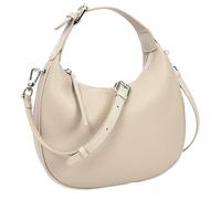 Divergent Retail DR247 Crescent Hobo - Bolso de hombro para mujer, piel granulada, media luna, herrajes plateados, cruzado con cremallera superior, detalle de borde ribeteado, marfil, chocolate oscuro