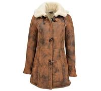 Divergent Retail Lola - Abrigo de piel de oveja con capucha desmontable para mujer, longitud media, color marrón, marrón, 38