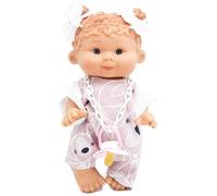 diversal Muñeco Nenote Marina y PAU - 26 cm - Vinilo Articulado - Pelele Malva con Ositos + Chupete - Hecho en España - Muñeco Realista para Juego o Colección