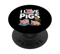 Diversión de animales de granja con texto en inglés "I Love Pigs PopSockets PopGrip Adhesivo