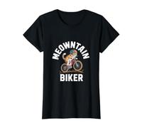 Diversión de Mountain Biker Feline Adventure Camiseta gráfica económica, Mujer, Negro, L