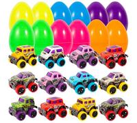 Diversión de Pascua para niños - Huevos Rellenos con Coches de Retroceso y Camiones de aleación búsqueda de Huevos, cestas y premios de Fiestas Infantiles - Paquete de 12 Unidades