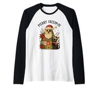 Diversión navideña de Papá Noel Black Cat de Merry Creepmas Camiseta Manga Raglan