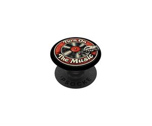 Diversión Retro Vintage para coleccionistas de Discos de Vinilo Turn on The Music PopSockets PopGrip Adhesivo