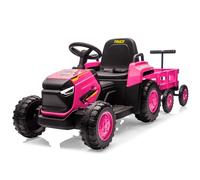 Diversión Segura para Niños - Tractor Eléctrico Infantil 12v con Remolque Desmontable - Doble Motor, Luces Led, Música, Mando A Distancia - Juguete De Batería para Niños De 3-6 Años - Color Rosa