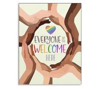 Diversity and Inclusion Wall Art: Everyone Welcome Here Poster for Classroom and Social Worker(Framed,16x24inch(40x60cm))