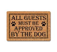 Divertida alfombrilla de bienvenida personalizada para todos los huéspedes deben ser aprobados por el perro (23.75 x 15.6 pulgadas), tela con parte trasera de goma antideslizante para la entrada,