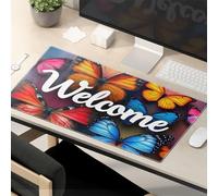 Divertida alfombrilla de mouse con texto en inglés "Welcome To The World of Colorful Butterflies", Kawaii, alfombrilla de ratón para escritorio