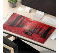 Divertida alfombrilla de ratón Autumn Serenity: A Bench In The Red Forest Alfombrilla de mouse Pad de escritorio This Is Fine Mouse Pad