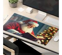 Divertida alfombrilla de ratón con diseño de Papá Noel leyendo un libro por el árbol de Navidad, accesorios de escritorio para gatos, alfombrilla de mouse genial
