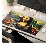Divertida alfombrilla de ratón Leonardo'S Mona Lisa con un compañero felino, alfombrilla de ratón para gatos, accesorios de escritorio, alfombrilla de mouse genial