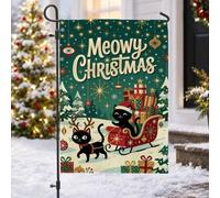 Divertida bandera de jardín con cita navideña de gato, color negro, 30,5 x | Cuernos de reno, bandera de patio, sombrero de Papá Noel, paisaje nevado, cajas de regalo, adornos colgantes