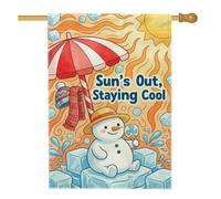Divertida bandera de verano con cita de hombre de nieve de 28 x 40 pulgadas | Ilustración fantástica, bandera de césped, cita de verano, detalles de bloques de hielo, decoración de patio al aire libre
