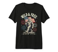 Divertida Bandera Estadounidense de Sasquatch Salvaje y Libre Desde 1776 Camiseta Premium