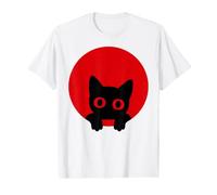 Divertida Bandera Japonesa Negra Suerte Lindo Gato Japón gráfico Fresco Camiseta gráfica económica